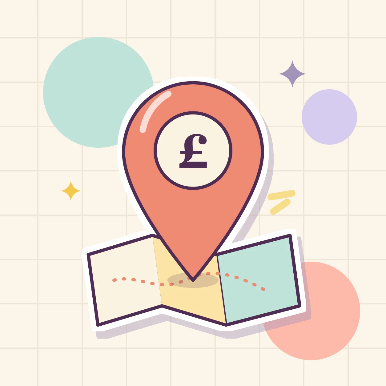 Illustration of a map pin with a pound sign over a folded map
