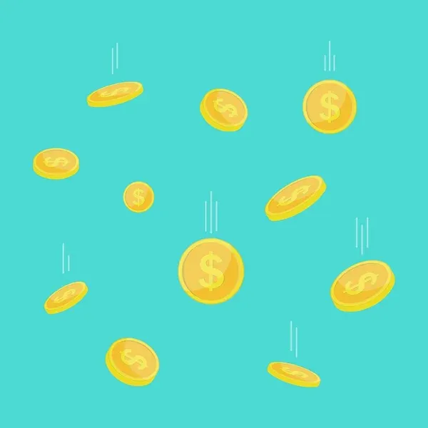 Gold coins falling against a turquoise background
